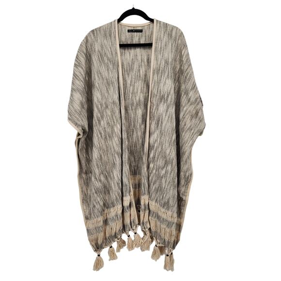 Llani Anthropologie Pilar Wrap Boho Cream Black Fringe Tassle Open Women OS - Picture 2 of 10